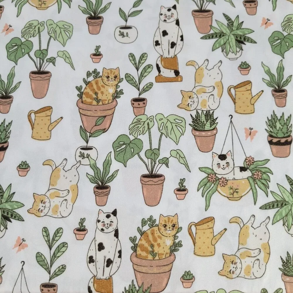 Cats Plants 4pc FULL Sheet Set Calico Orange Tabby Fern Aloe Monstera Succulents